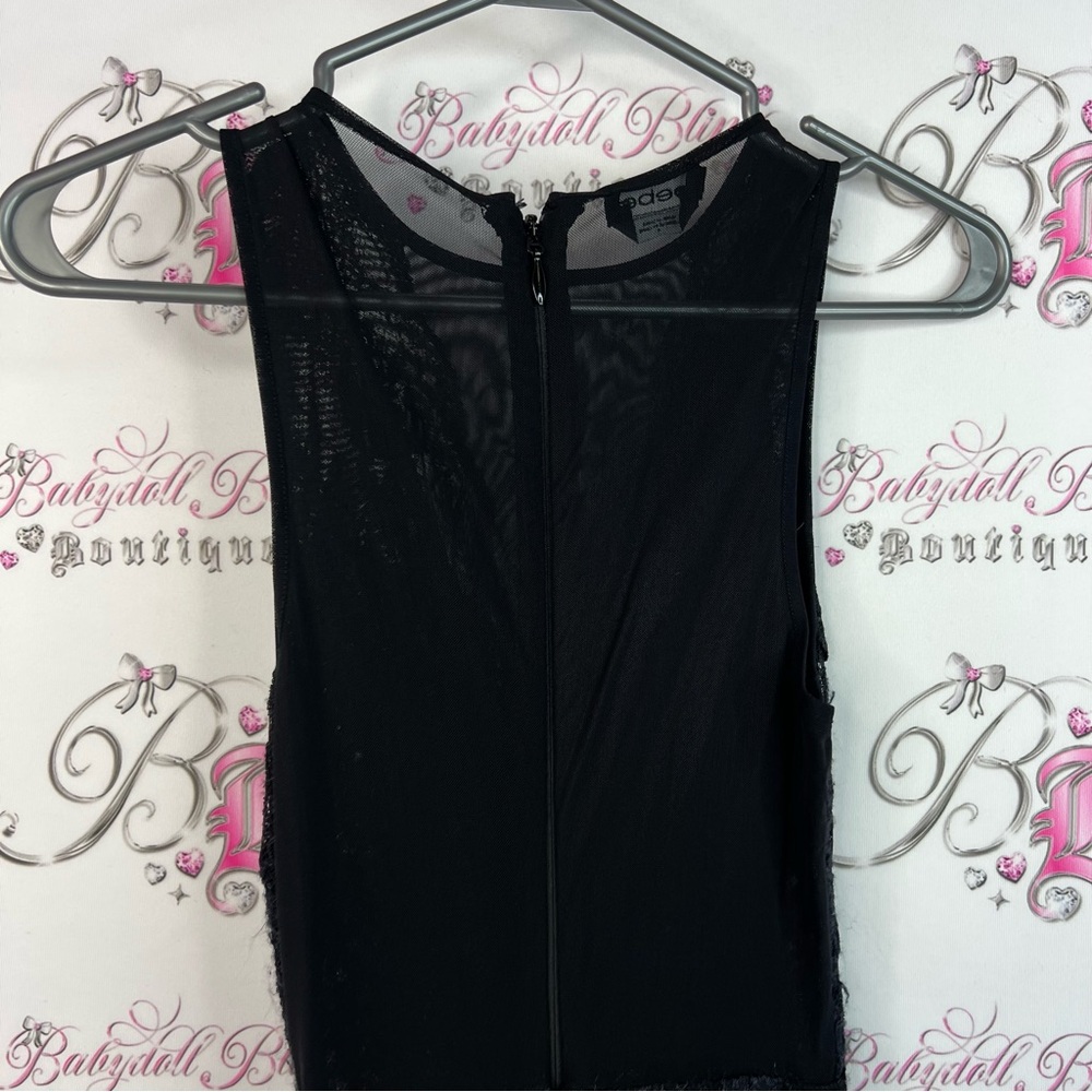 bebe dress lace Lacie floral mesh neckline Elegant Black Lace Midi Dress - Picture 3 of 14